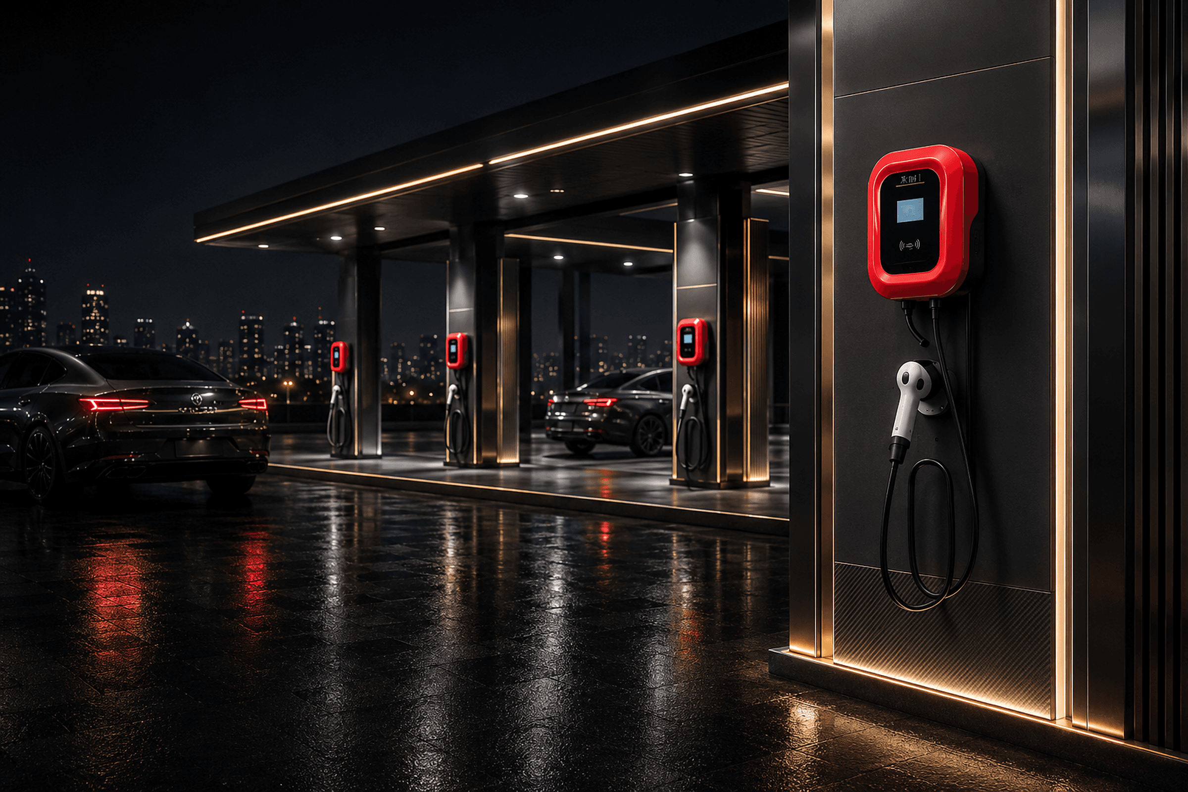 Ночная коммерческая площадка с зарядными станциями T-PORT ENERGY